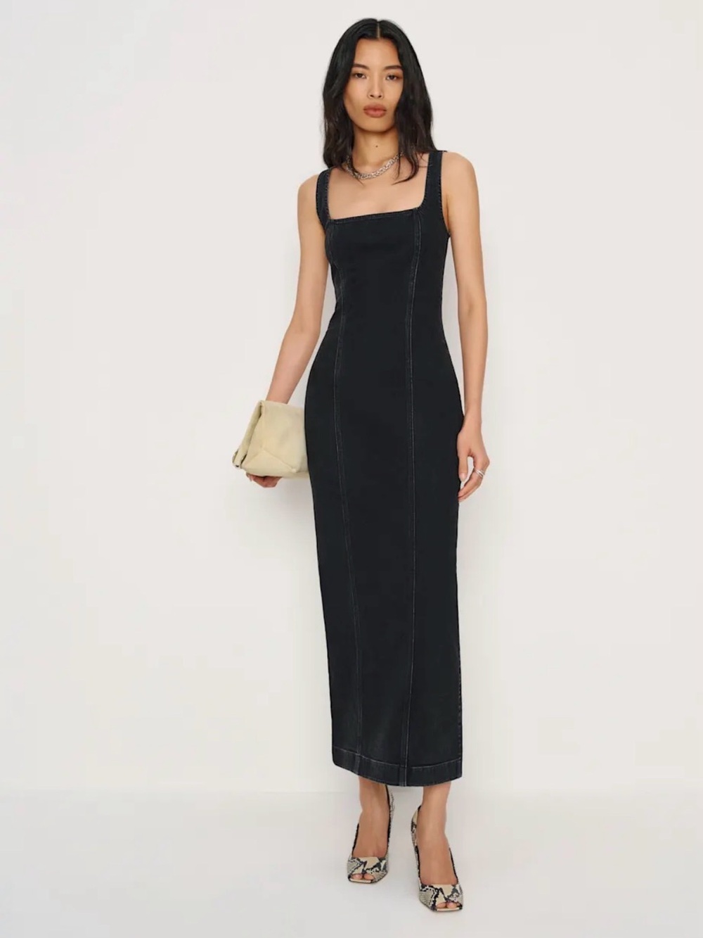 Gladys Super Stretch Denim Midi Dress Size 2 Black